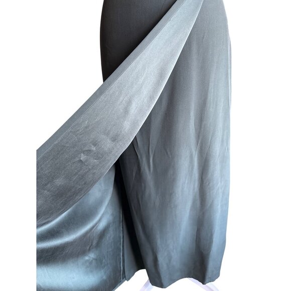 Eileen Fisher Vintage Skirt Size 1 Wrap Around Button Closure Loden Green Silk - Picture 4 of 9